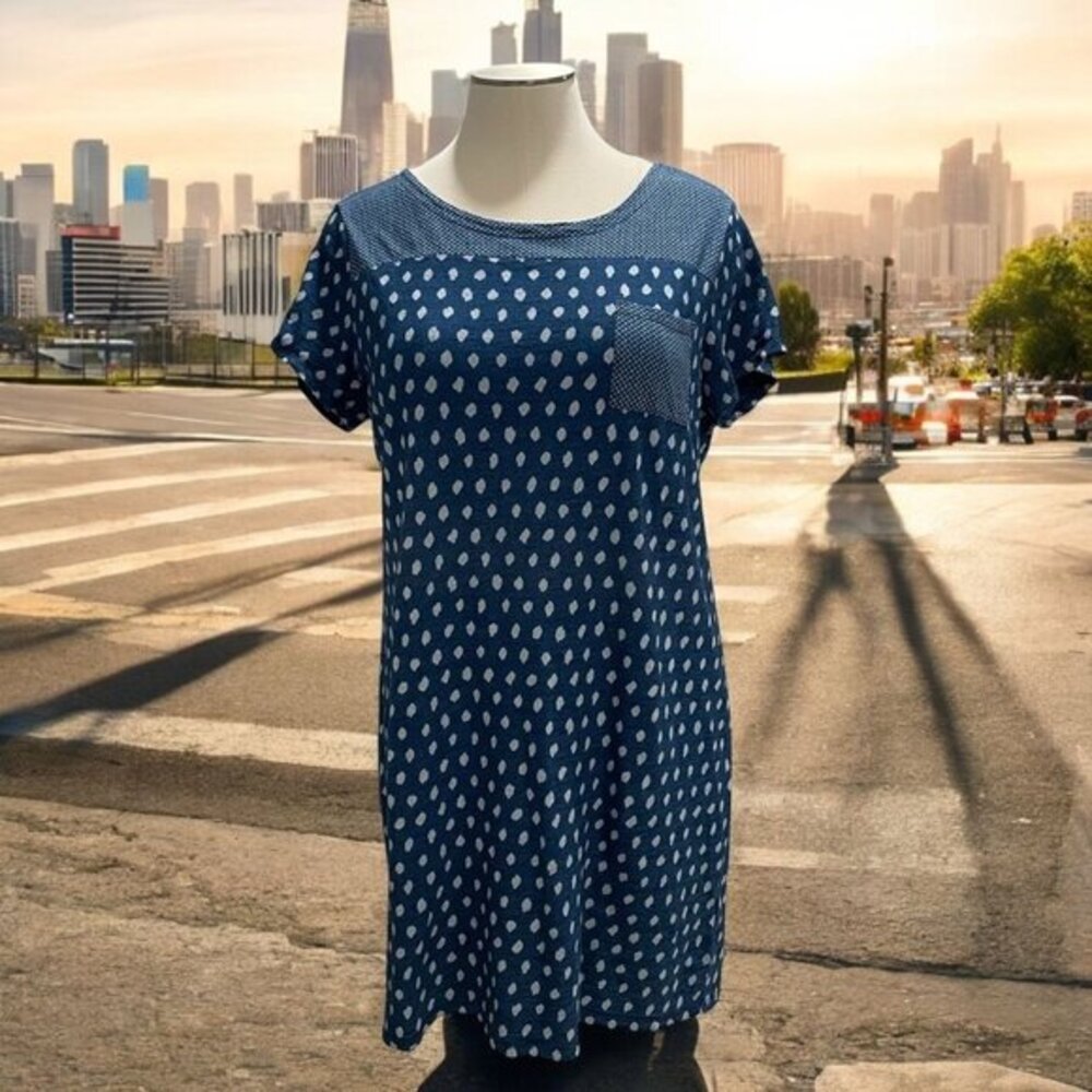 Old Navy Blue‎ Polka Dot Short Sleeve Shift Dress XXL Office Casual Versatile